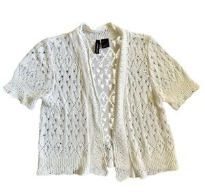 Jason Maxwell Y2K White Crochet Knit Cardigan Short Sleeve Cropped Size Small